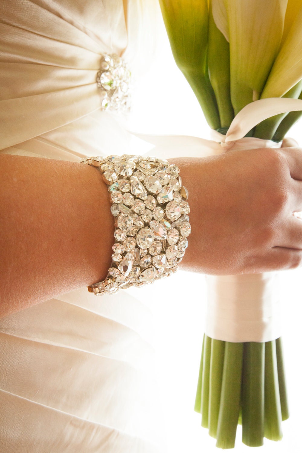 Chunky Swarovski Crystal Wedding Cuff Bracelet