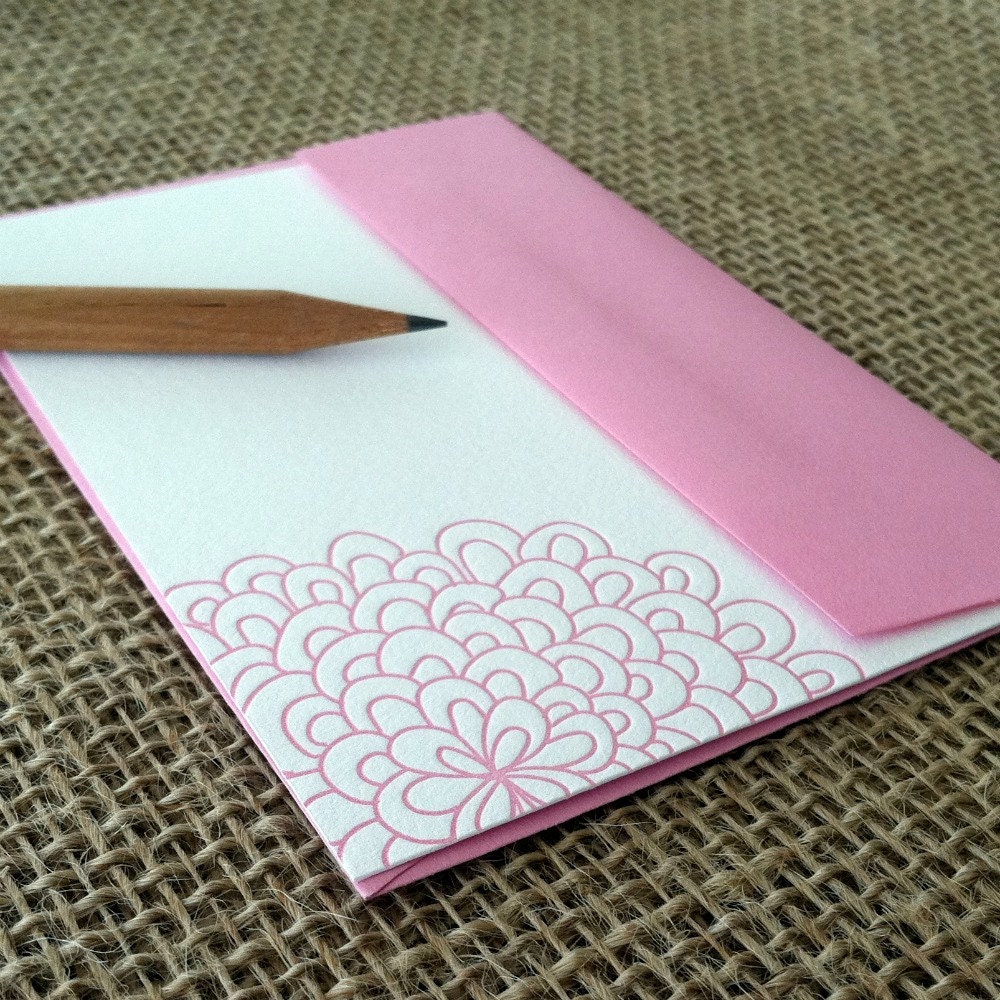letterpress flat notecards (set of 10) - pink hydrangea