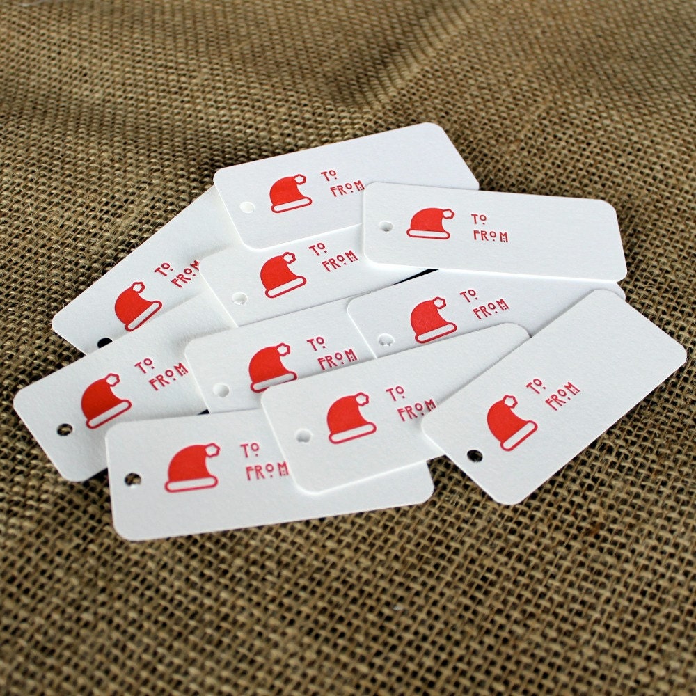 letterpress gift tags (set of 10) - red Santa hat