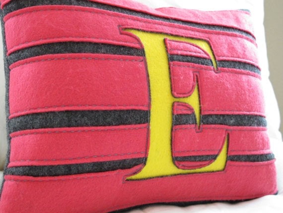 CUSTOM striped cut monogrammed 12" x 16" initial pillow, recycled plastic bottle felt