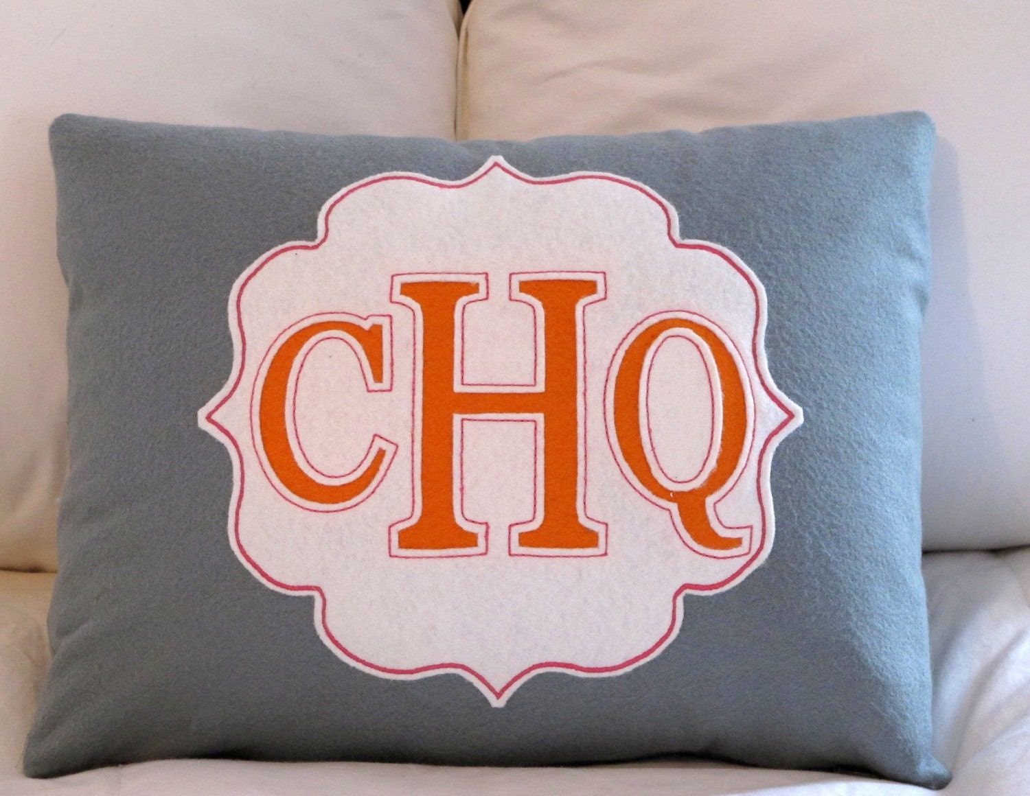 CUSTOM cut monogramm 12" x 16" (3) initial felt pillow for nursery