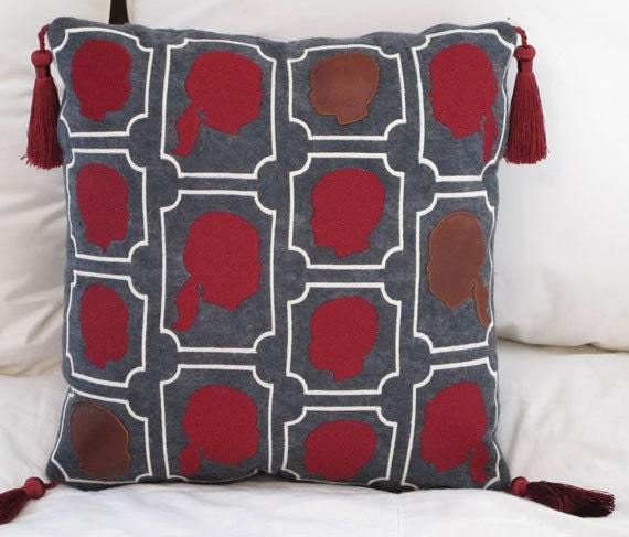 Custom Child Silhouette with Embroidery and Leather pillow