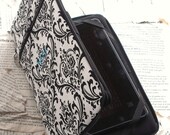 full zipper close (FREE personalization) HARD CASE - kindle/ nook/ ipad mini/ other - black white damask