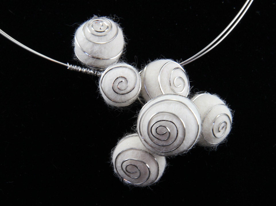 SILVER PUFFS felted cat hair necklace