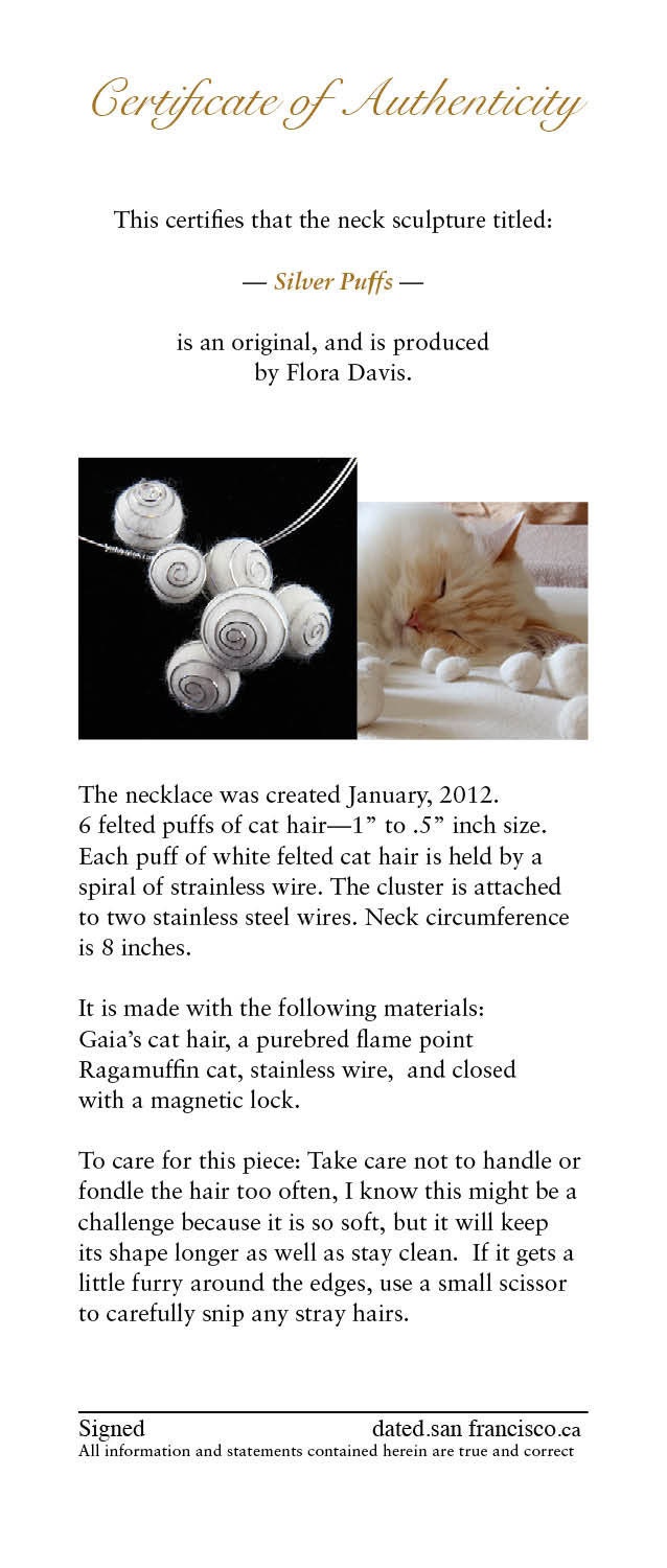 SILVER PUFFS felted cat hair necklace