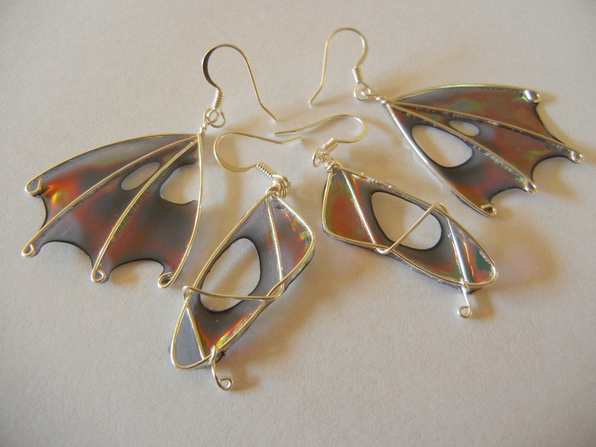 Night Fairy Wing Earrings, Dark Faerie, Night Wind, Set of 4, OOAK