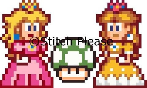 Super Mario 2 Girls, 1 Up Cross Stitch Pattern