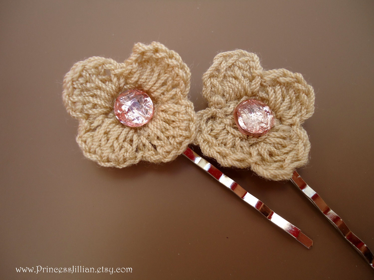 Crochet hair pins - Cream crochet flowers TREASURY ITEM
