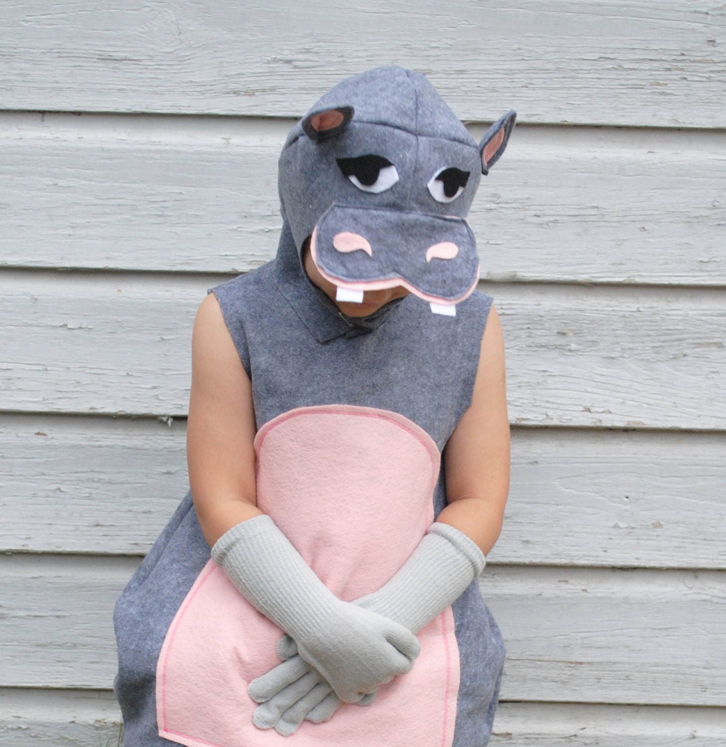 Handmade Hungry Hippo Costume Pink Grey Gray Zoo Animal  Hippopotamus Halloween School Play Dress Up Gift Idea Jungle Book