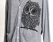 Owl on  Grey American Apparel Cardigan