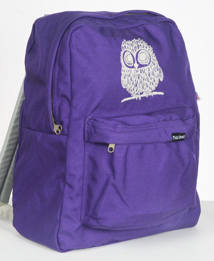 Owl on American Apparel Backpack Amethyst/Silver