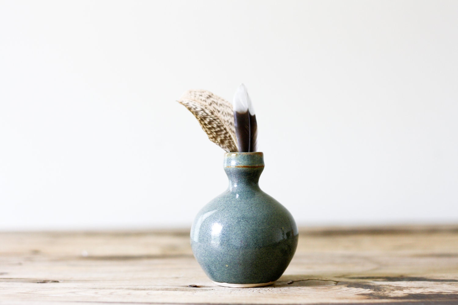 Vintage Pottery Bud Vase, Handmade Blue Green Vase - PineandMain