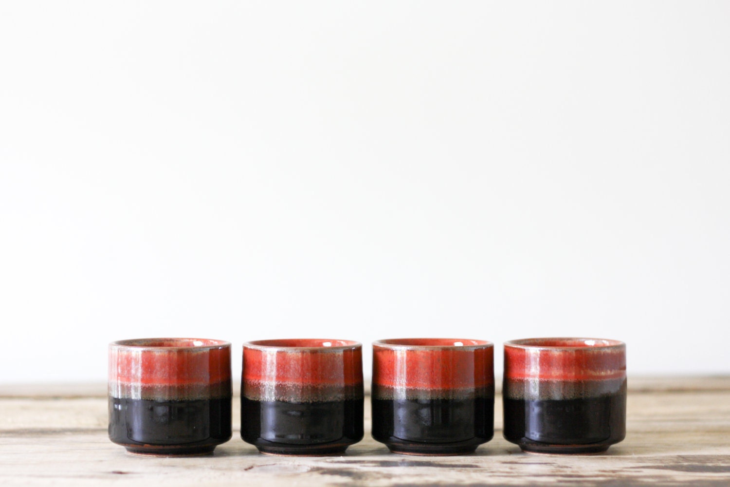 Ombre Teacups by Otagiri of Japan, Brick Red and Black