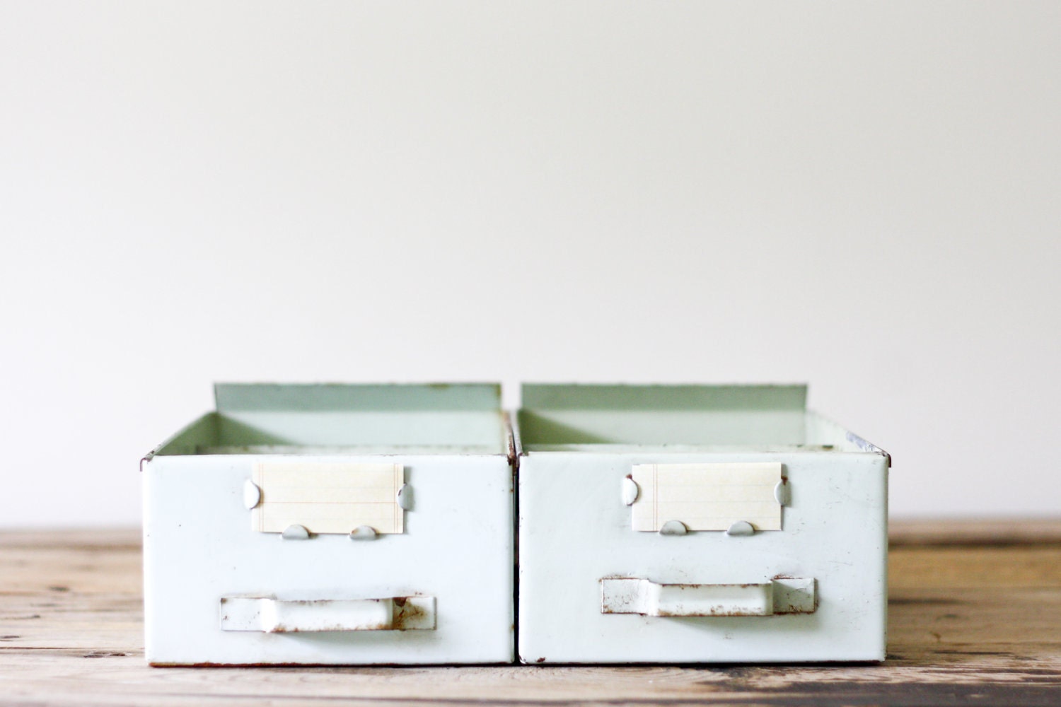 RESERVED for Michelle Mint Green Vintage Industrial Metal File Drawers, Set of Two