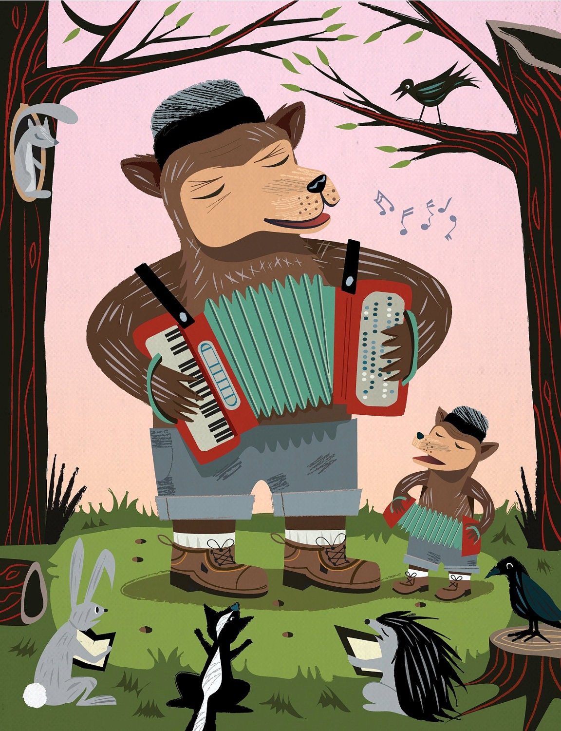 The Accordion Bears - Limited Edition Animal Art Print - iOTA iLLUSTRATION