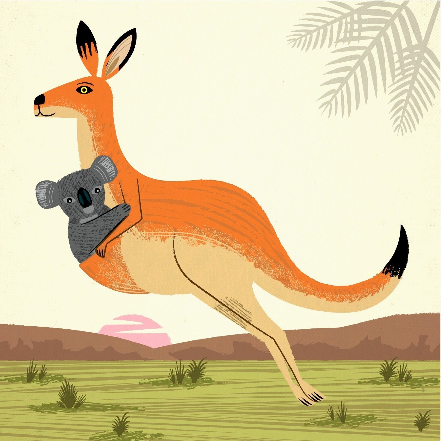 The Kangaroo and the Koala - Animal Art  illustration - Limited Edition Print - iOTA iLLUSTRATION