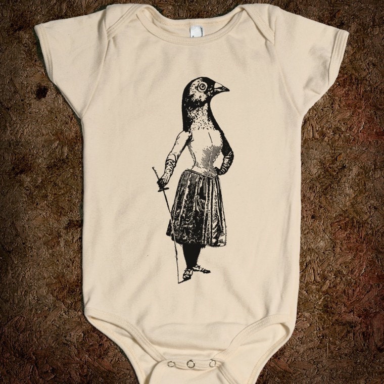 The Fencing Pigeon - Organic Onesie / Baby One Piece / Bodysuit  - iOTA iLLUSTRATION