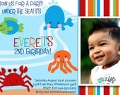 UNDER THE SEA Invitation Birthday Party with photo. Fish, Crab, Whale and Octopus. Printable file