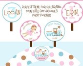 TUTUS and CHOO CHOOS Cupcake Wrapper and Topper set for twins/dual birthday. Matches invite in my shop