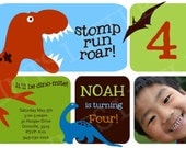 DINOSAUR INVITATION Roaring dino with photo. Printable file
