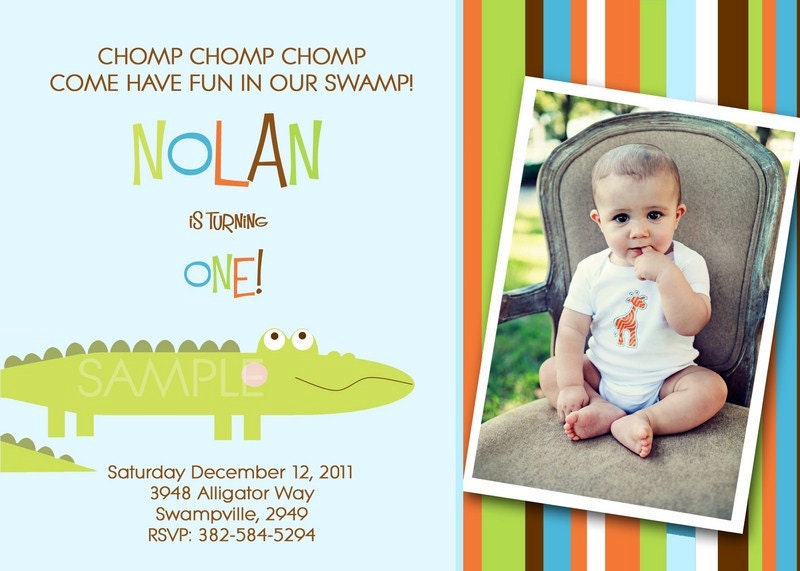 LITTLE ALLIGATOR CROCODILE Birthday Party Invitation