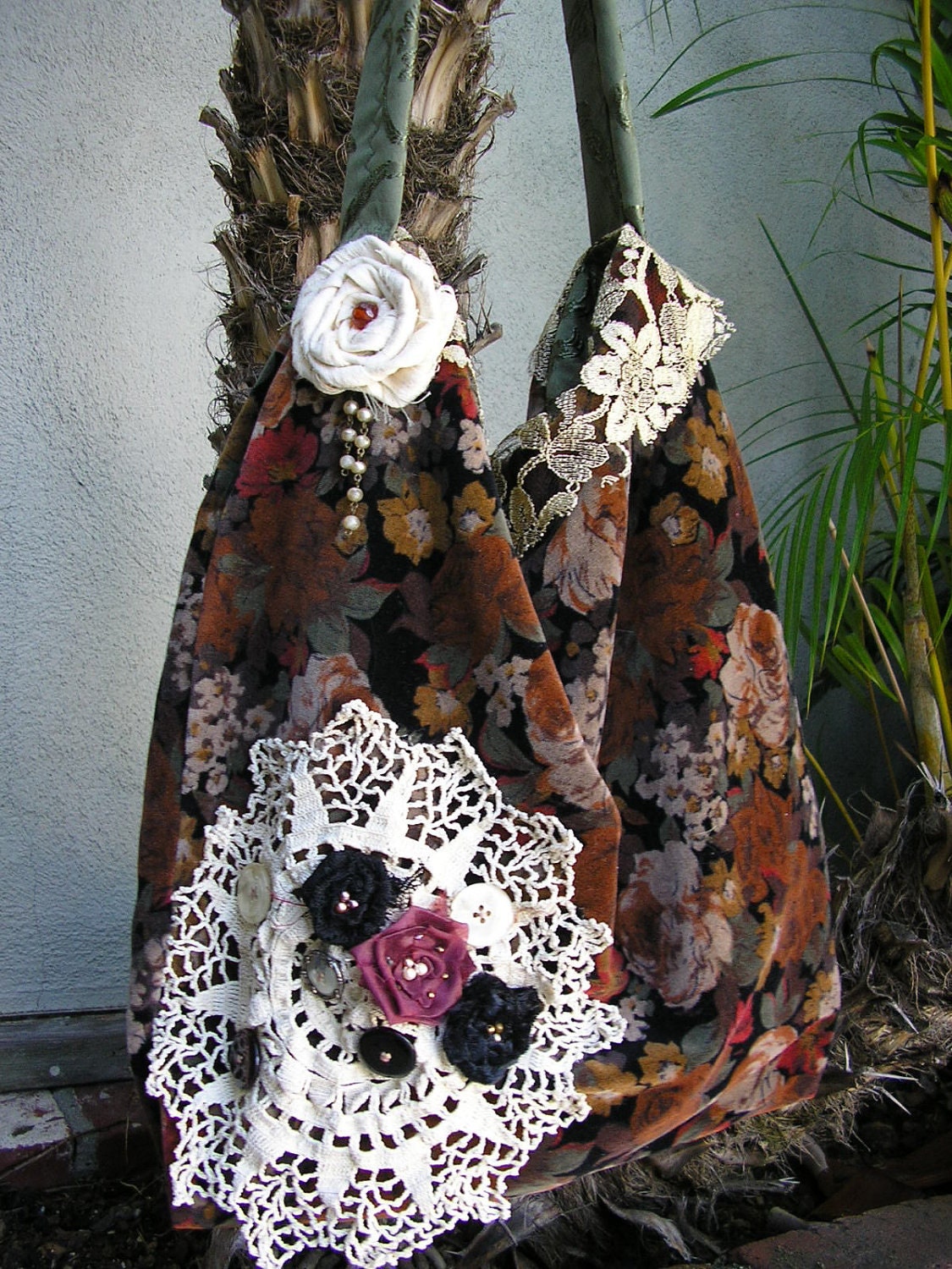 Bohemian Bag Slouchy Velvet Bag Hobo bag Boho Bag thick vintage velvet, thick fabric bag earth tones