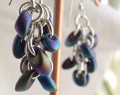 Sterling Silver Chain Maille Earrings Black Magatama Beads