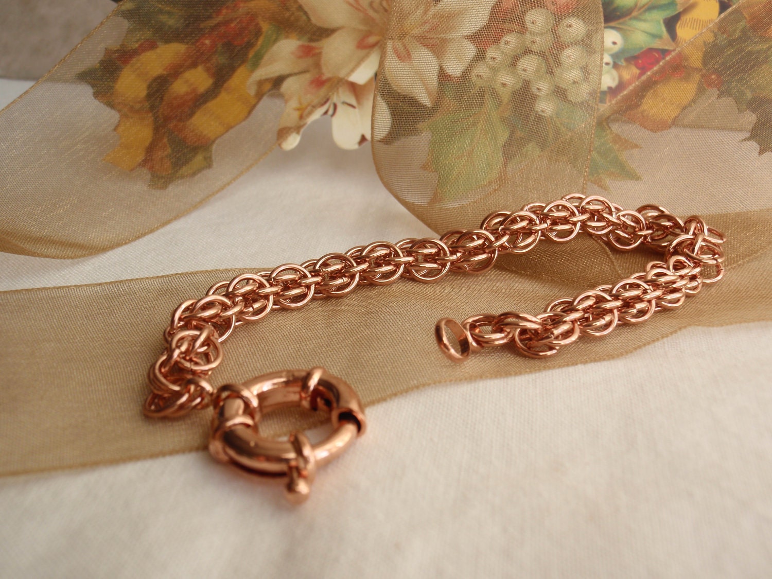 Chain Maille Bracelet Raw Copper Bee Stings Weave
