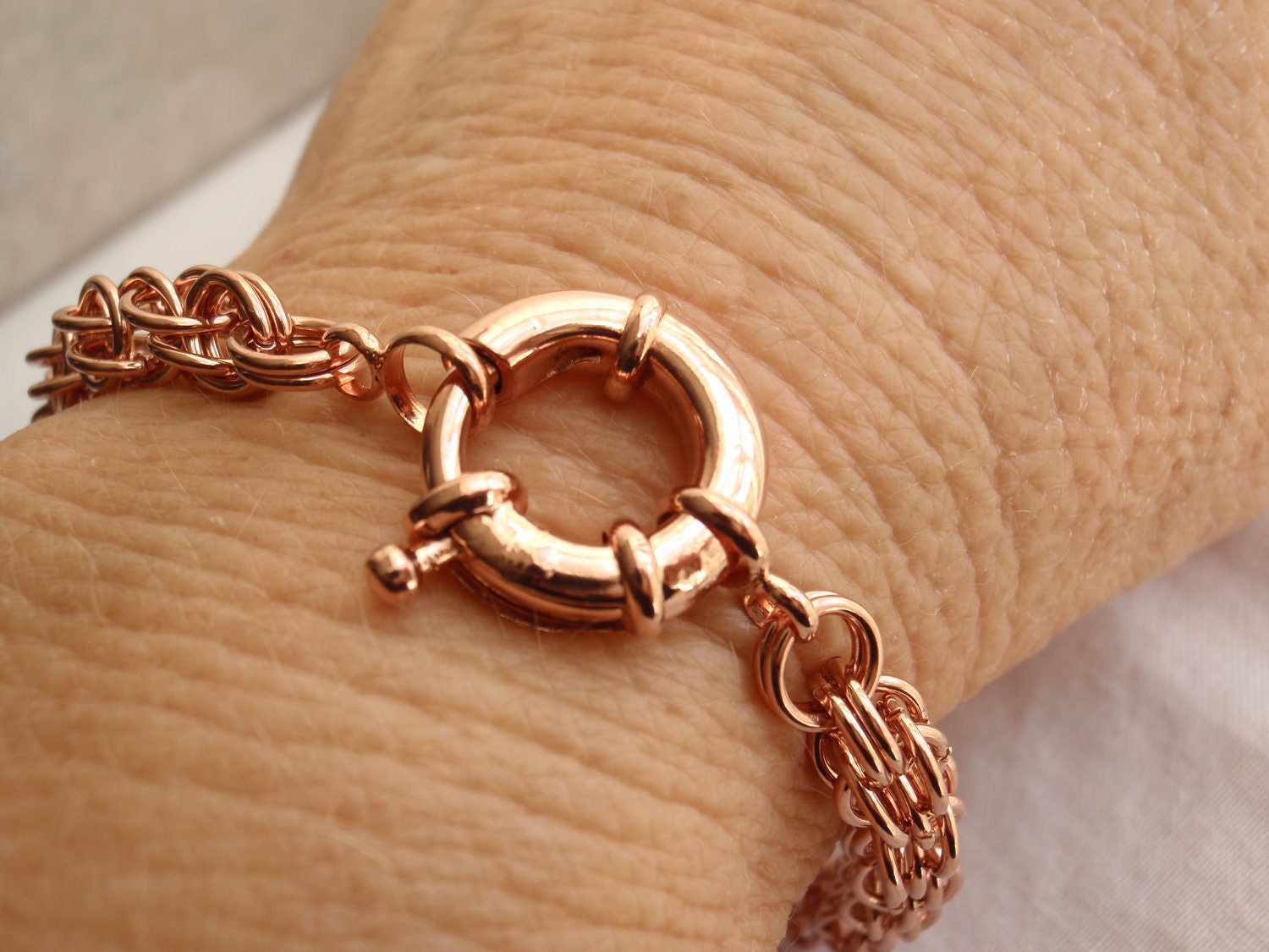 Chain Maille Bracelet Raw Copper Bee Stings Weave