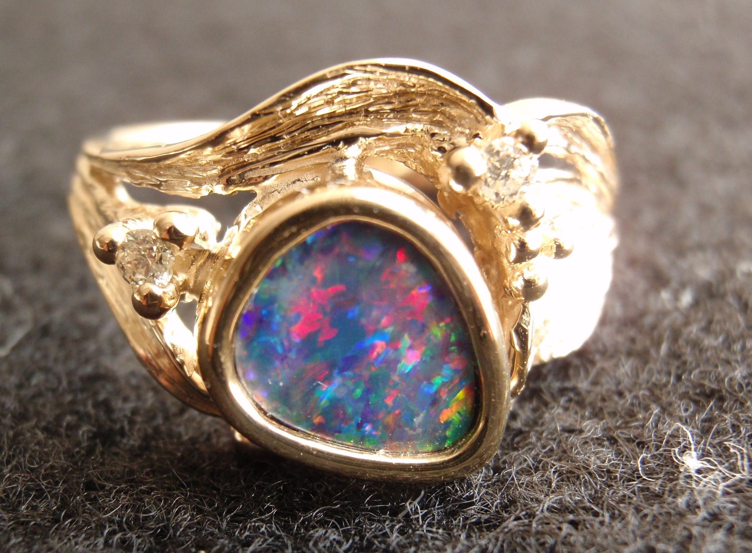 Boulder Opal Ring 14k Yellow Gold  Diamond Accents
