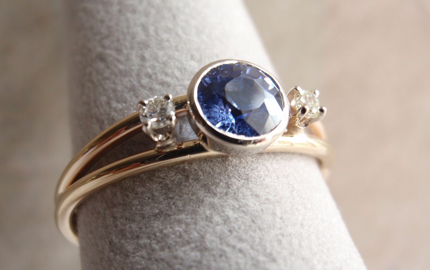 Blue Sapphire 14k Yellow Gold Ring Natural Fancy Lavender