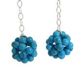 Turquoise ball earrings - blue howlite, sterling silver chain