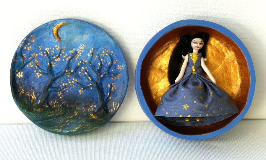 Mistress of The Moon Orchad - miniature art doll 2 3/4'' - Original Art - OOAK