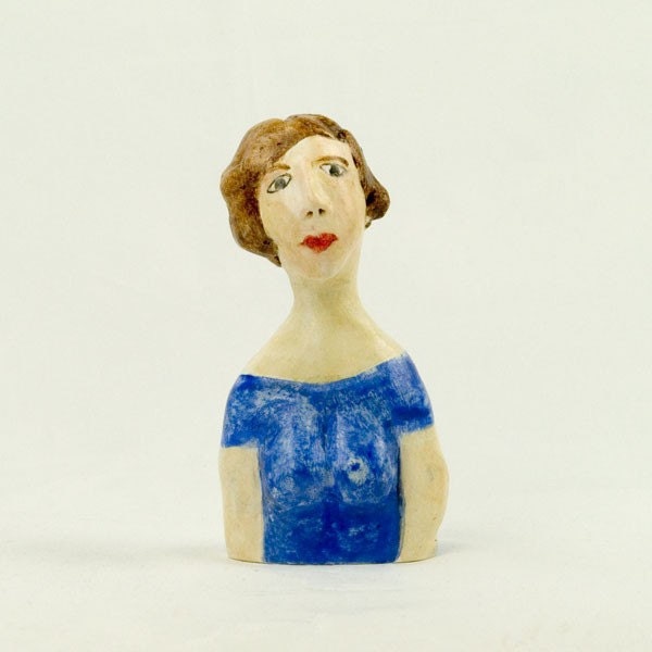 Greta  Vintage Style Sculpture, Art Doll Bust, OOAK