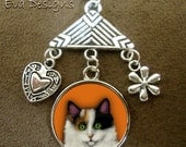 CALICO CAT ORANGE  art silver charm necklace