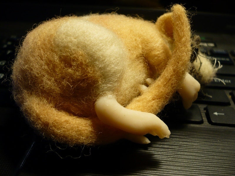 Adoreable Rat Sleeping with his Little Bunny, Needle Felted, Felting OOAK
