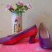 60s Mod Shoes Heels 1960s psychedelic bright pink purple leather stripe Pumps 60s Joseph Magnin Shoes 6 7