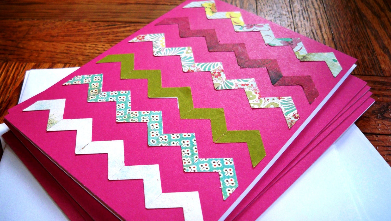 Blank Chevron Card in Raspberry Pink
