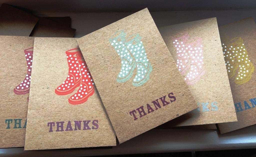 Mini Polka Dot Rain Boot Kraft Thank You Cards (Set of 5)