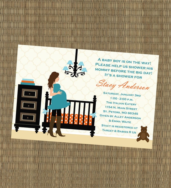 Printable Baby Shower Invitation - Teal and Orange Nursery Baby Shower Invitation