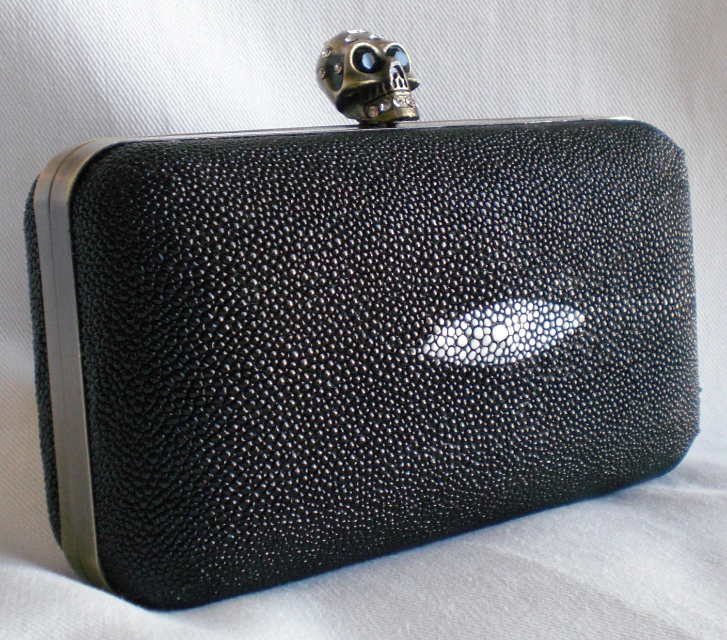 Stingray skull clutch with removable strap- leather lined-Made to order-