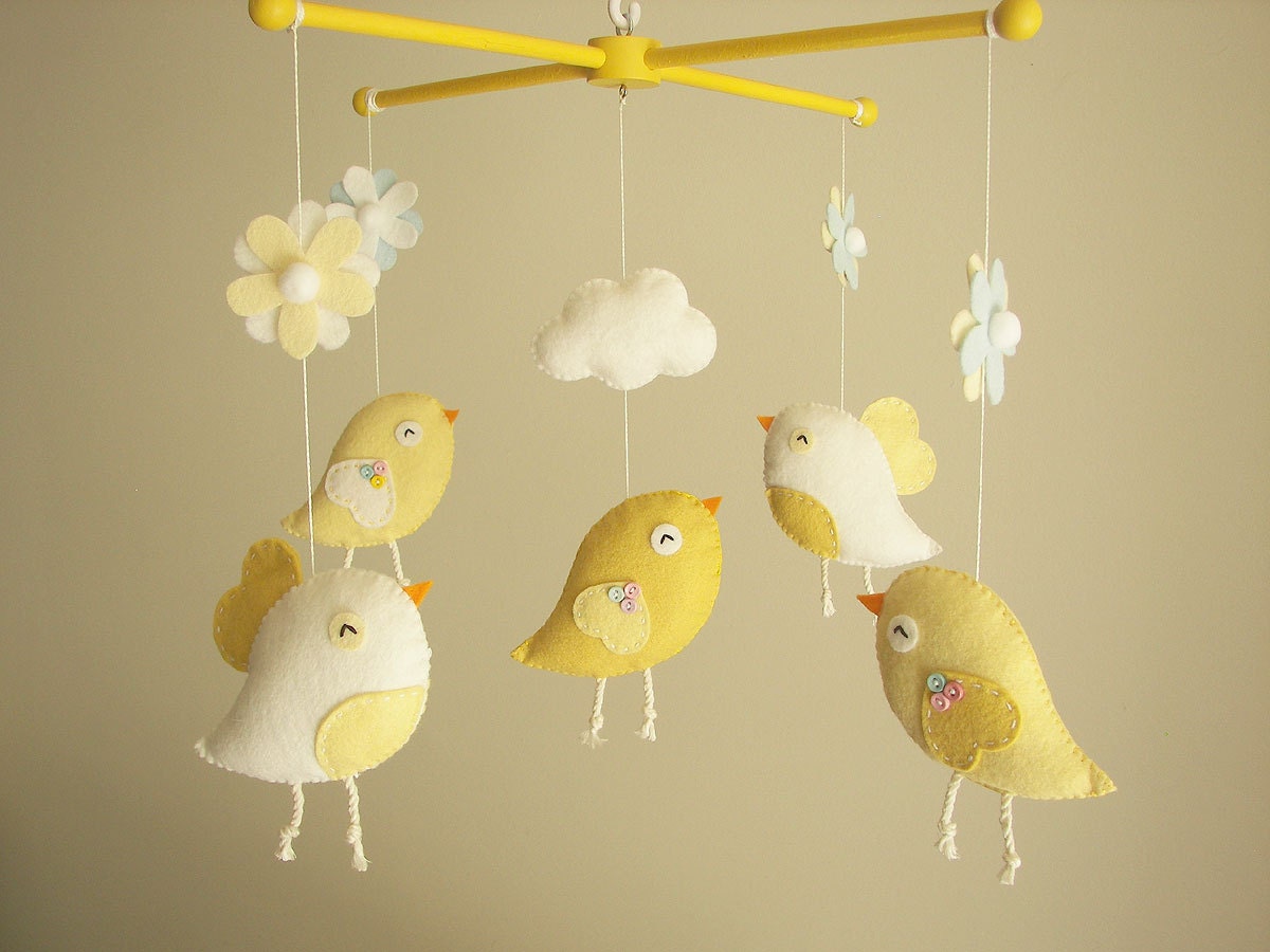 Baby crib mobile, Bird mobile, girl mobile "Bird - yellow"