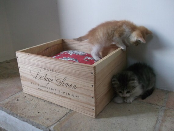 SALE Small Authentic French Wine Crate Cat Bed