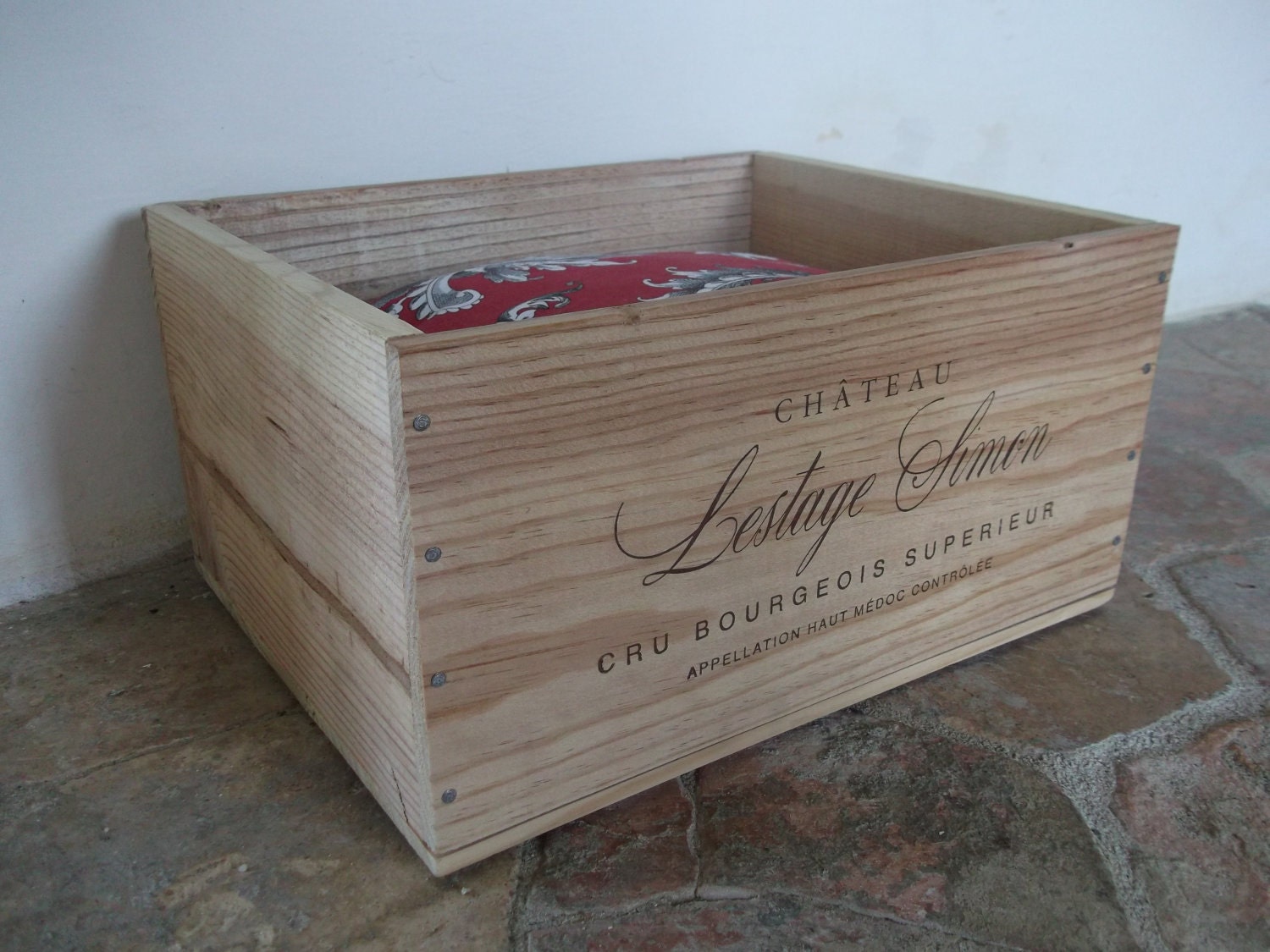 SALE Small Authentic French Wine Crate Cat Bed