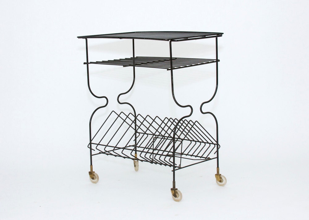 Record Player Table - Mid Century, Wire, Cart, Vintage, Black