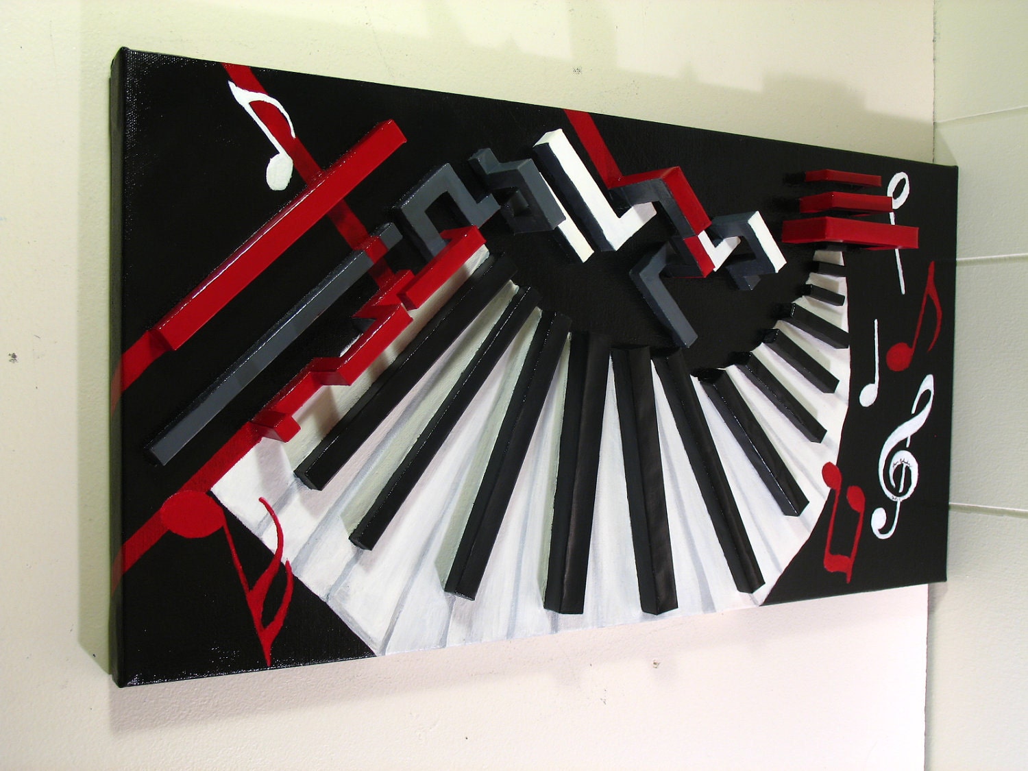 Original - 3D Kirigami Abstract Painting, Title "MELODY" 2011 - 24"x12"