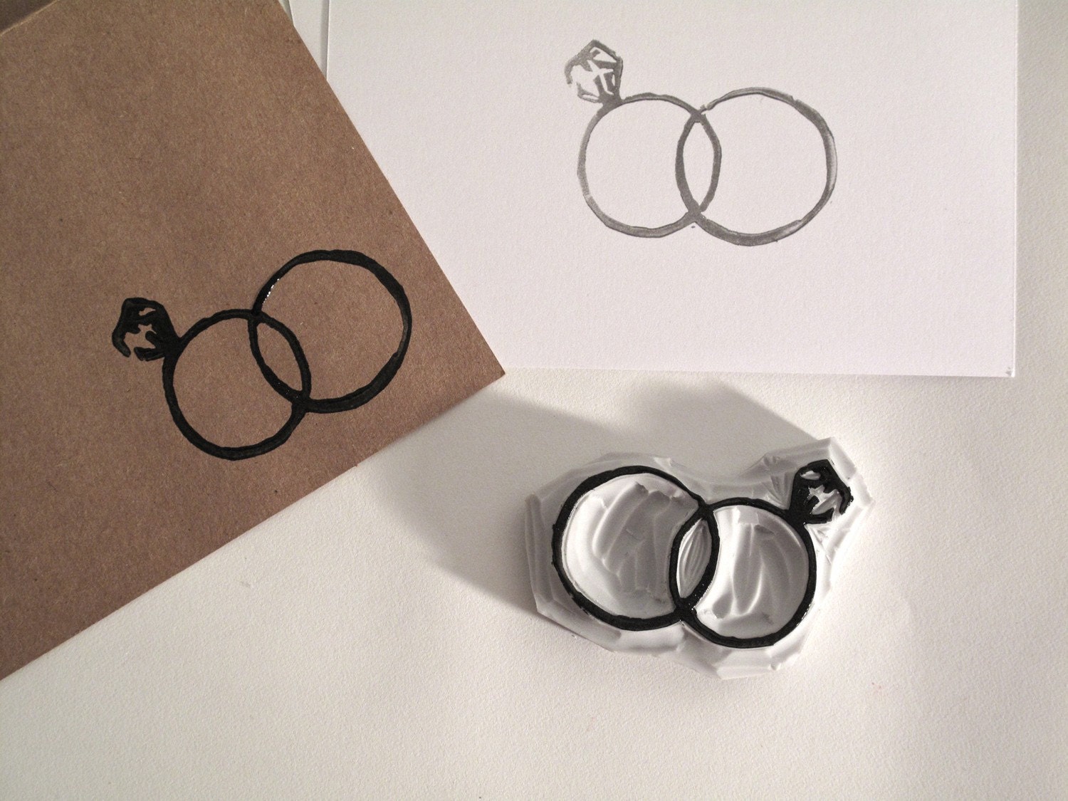 Wedding Rings Stamp - Hand-carved Rubber Stamp