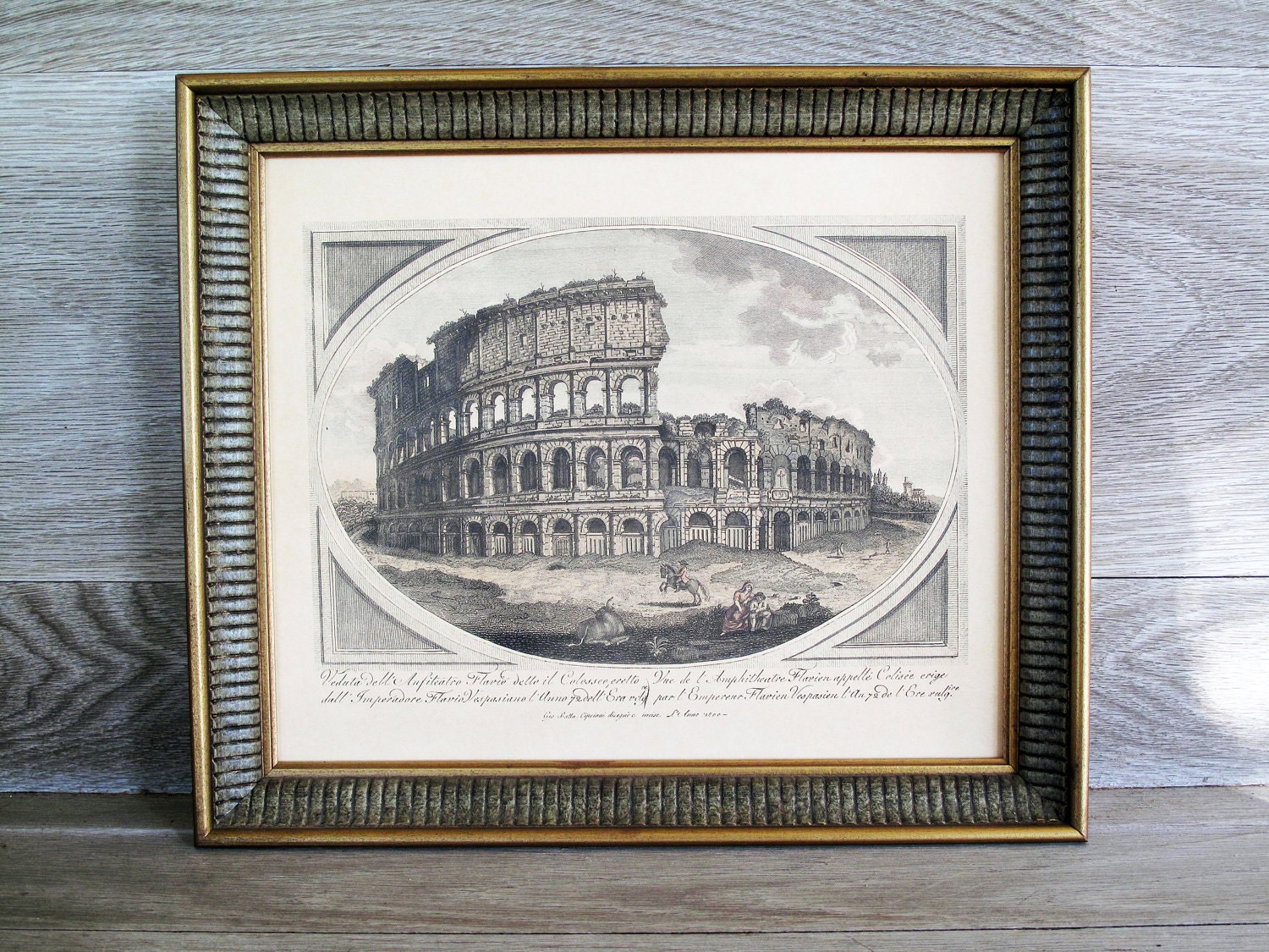 SALE ITEM - Vintage Framed Etching . Wall Hanging . Roman Coliseum, Ruins