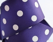Dark Purple with White Polka Dots 1-1/2 inch 5 yards Polka Dot Grosgrain Ribbon Hairbow Supplies, Etc.