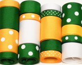 17 Yd  Football Grosgrain Ribbon Lot in Green and Yellow - HairbowSuppliesEtc